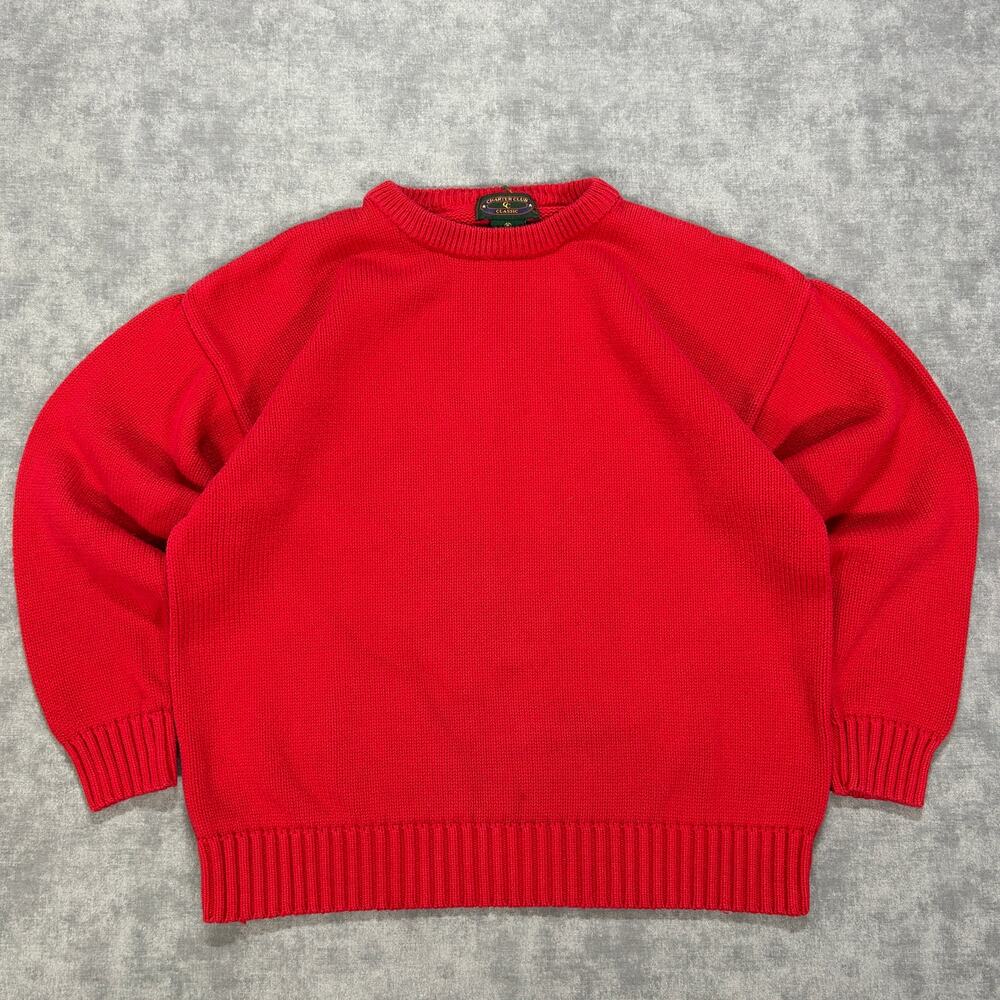 Vintage 90s Charter Club Classics Red Cotton Knit Crewneck Sweater Womens M